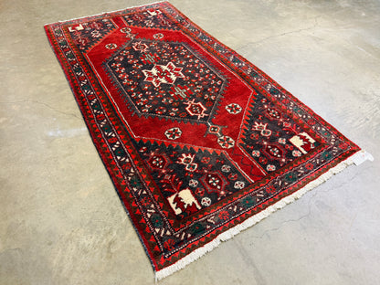 Hand-Knotted Persian Hamadan Rug - 4'2"x8'