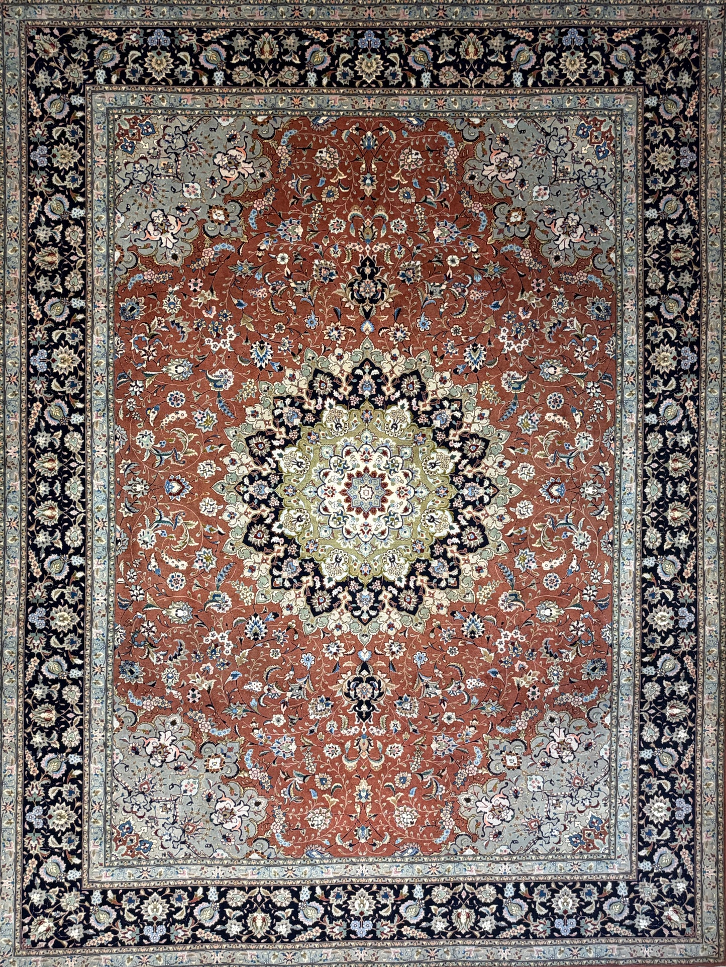 Hand-Knotted 60 Raj Persian Tabriz Rug - 9’9”x13’