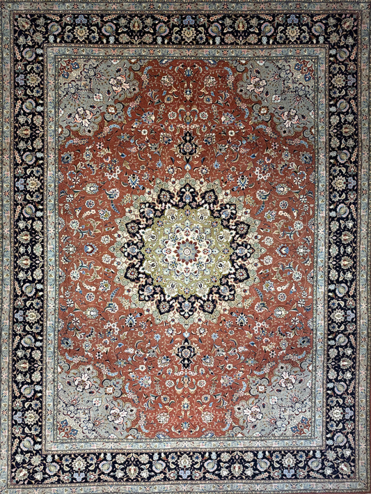 Hand-Knotted 60 Raj Persian Tabriz Rug - 9’9”x13’