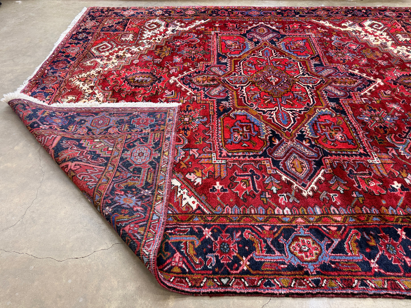 9’4”x11’8” Vintage Hand-Knotted Wool Heriz Persian Rug 9x11 Red Handmade Carpet