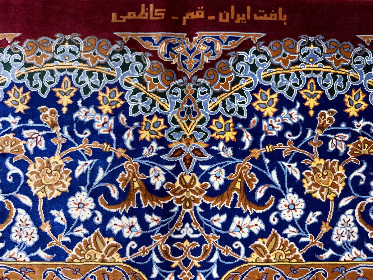 Luxurious Hand-Knotted 100% Silk Persian Qum Rug - Signed Kazemi - 6'6"x10'