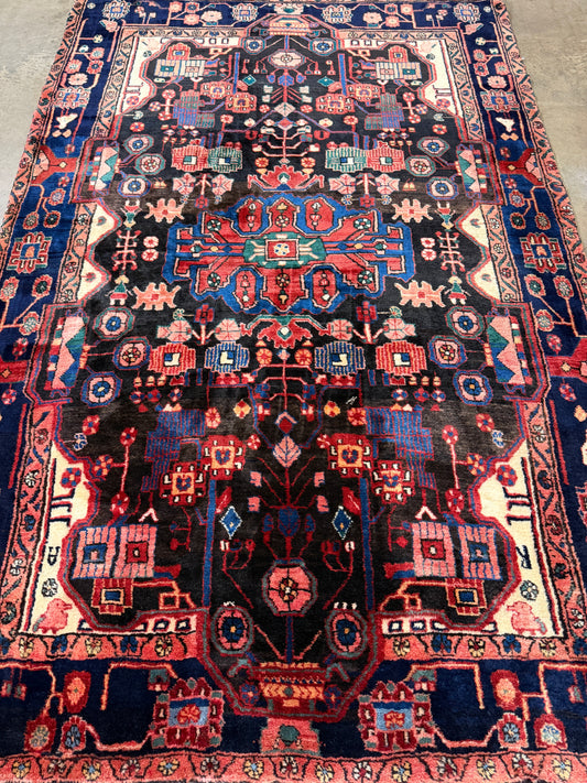 5’6”x8’6” Vintage Hand-Knotted Wool Nahavand Persian Rug 5x8 Handmade Tribal Carpet
