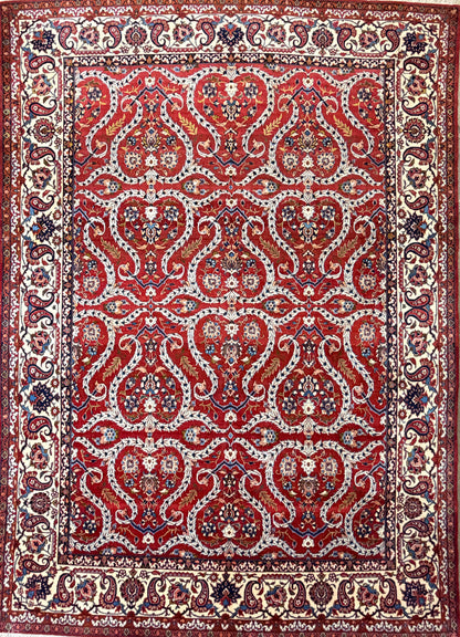 10’2”x14’2” Very Fine Vintage Hand-Knotted Wool Isfahan Persian Rug 10x14 Red All-Over Handmade Carpet