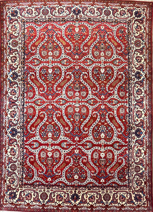 10’2”x14’2” Very Fine Vintage Hand-Knotted Wool Isfahan Persian Rug 10x14 Red All-Over Handmade Carpet