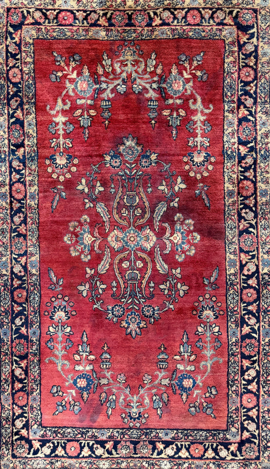 3’x5’2” Fine Antique Hand-Knotted Wool Sarouk Mohajeran Persian Rug 3x5 All-over Handmade Carpet