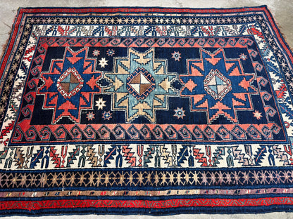 Antique Hand-Knotted Kazak Rug - 4’2”x5’6”