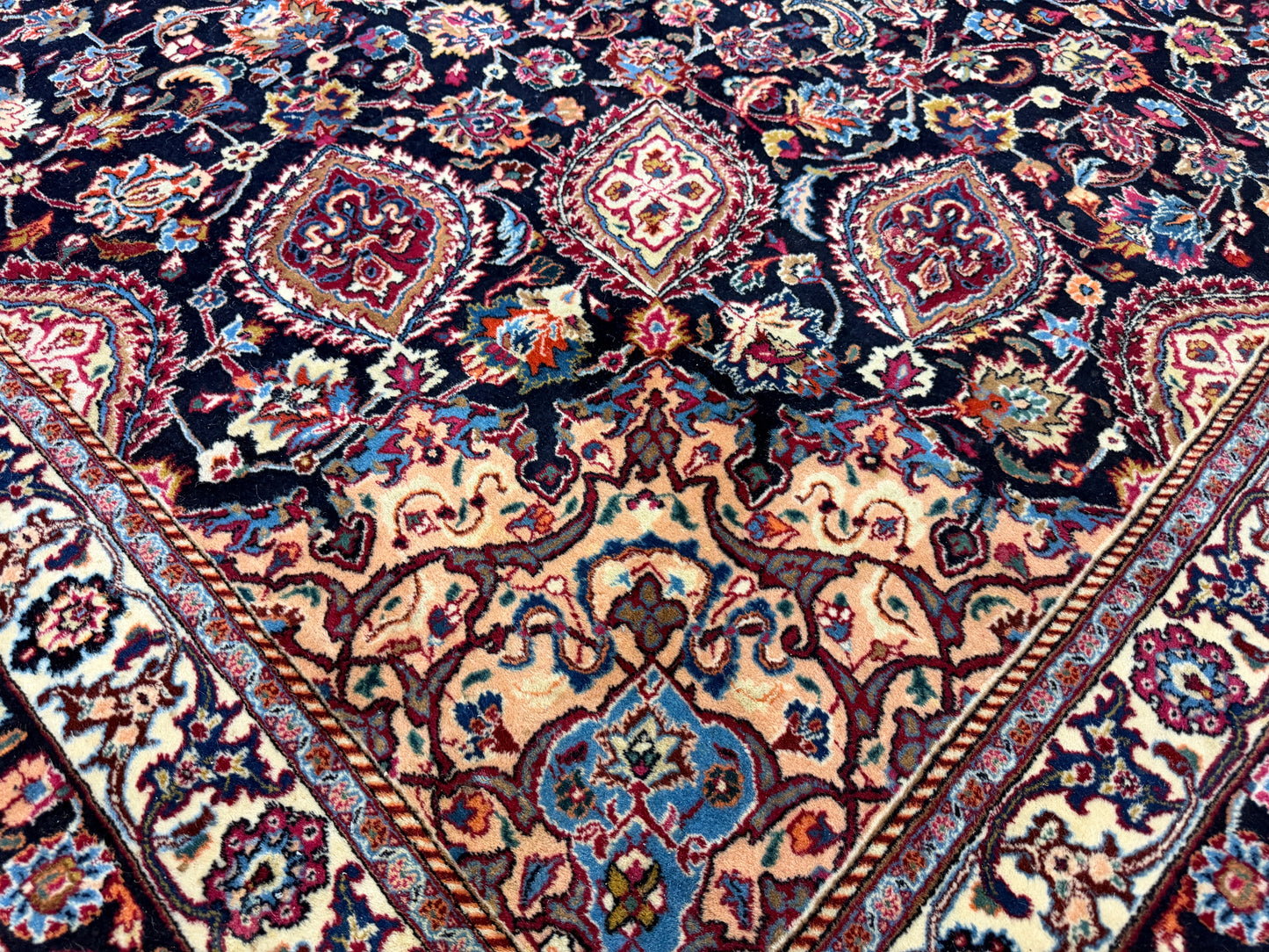 9’9”x13’2” Hand-Knotted Very Fine Antique Wool Persian Mashad Signed Saber Area Rug