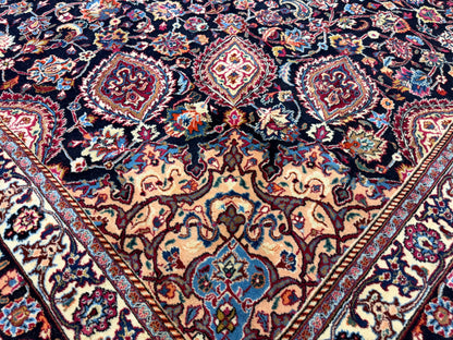 9’9”x13’2” Hand-Knotted Very Fine Antique Wool Persian Mashad Signed Saber Area Rug