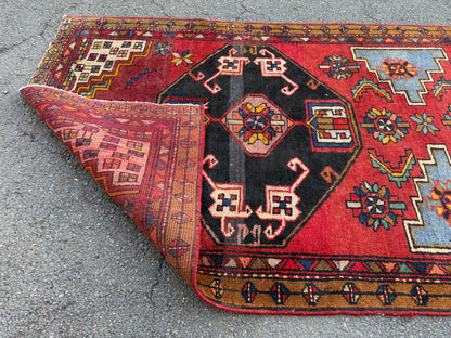 3’11”x13’2” Vintage Hand-Knotted Wool Hamadan Runner