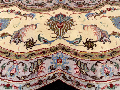 10’ Diameter Very Fine Hand-Knotted Wool & Silk Round Tabriz Persian Rug - 10x10 Handmade Carpet