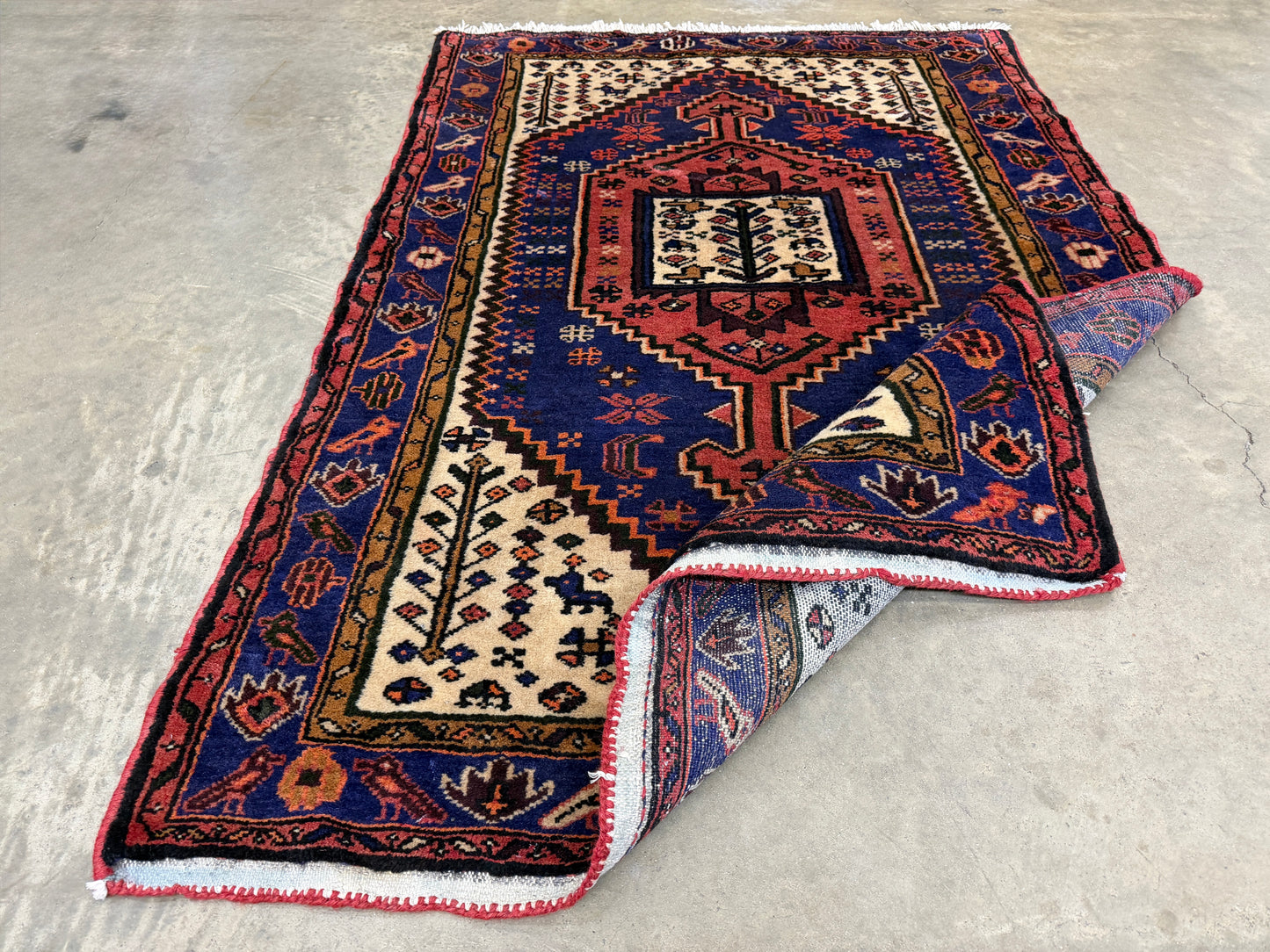 3’4”x5’ Hand-Knotted Wool Hamadan Persian Rug 3x5 Blue Handmade Carpet