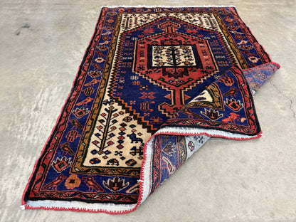 3’4”x5’ Hand-Knotted Wool Hamadan Persian Rug 3x5 Blue Handmade Carpet