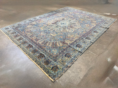 11’x14’10” Antique Hand-Knotted Fine Wool Persian Kerman Area Rug Handmade