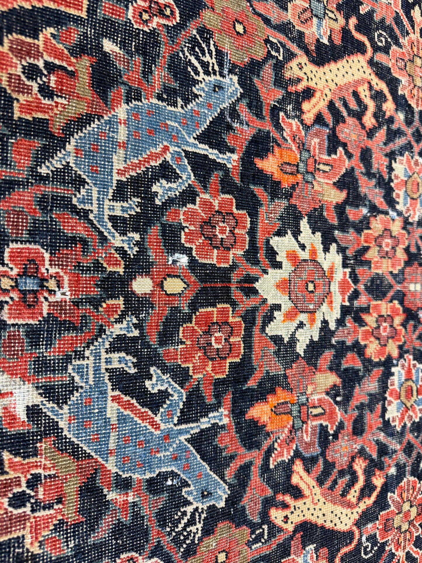 4’3”x6’5” Antique Hand-knotted Wool Kashan Persian Rug 4x6 Animal Handmade Carpet