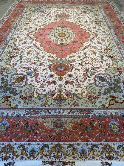 11’4”x16’2” Very Fine Hand-Knotted Persian Tabriz 80 Raj Signed Area Rug