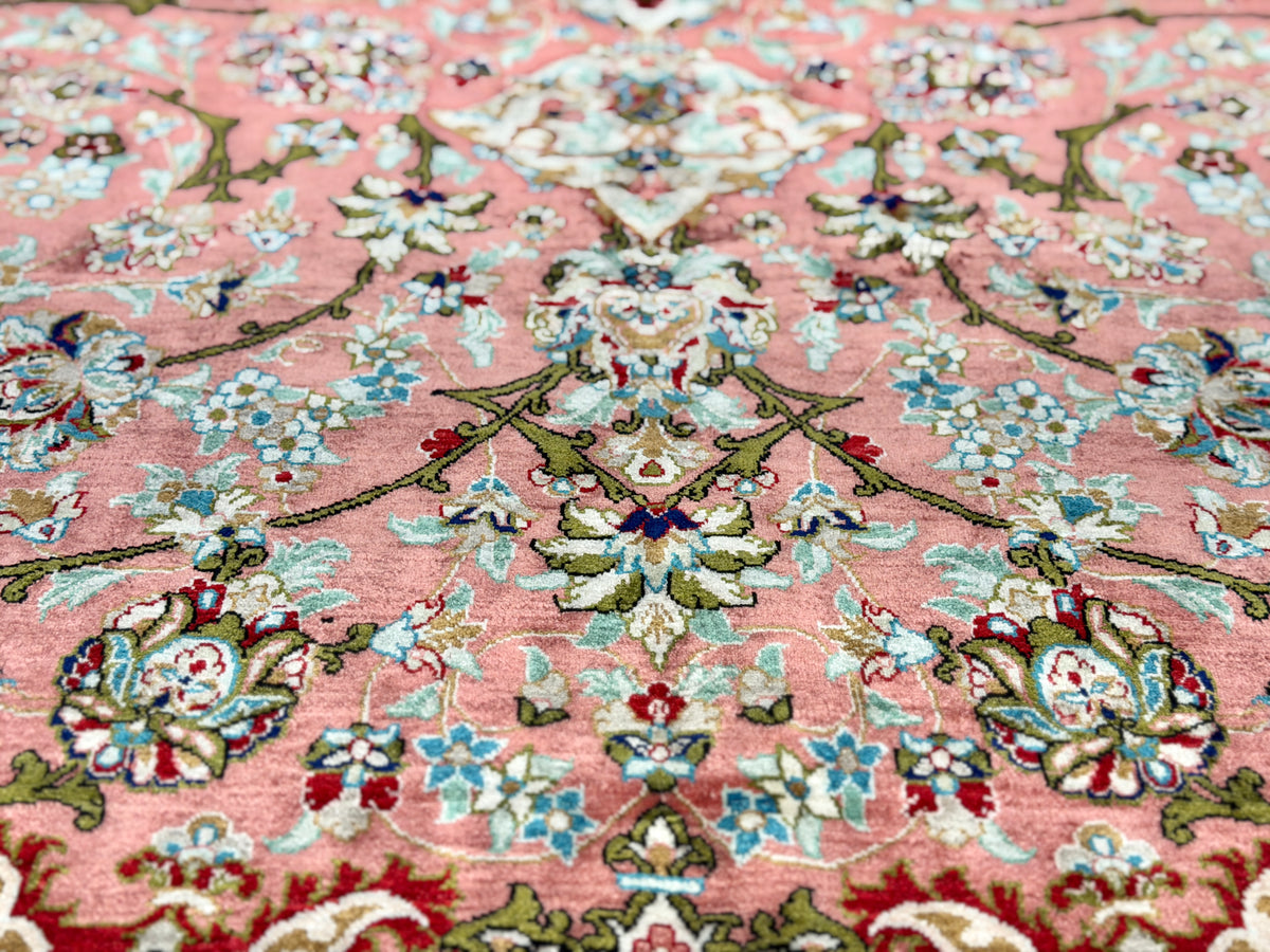Luxurious Hand-Knotted 100% Silk Persian Qum Rug - 6'5"x9'5"
