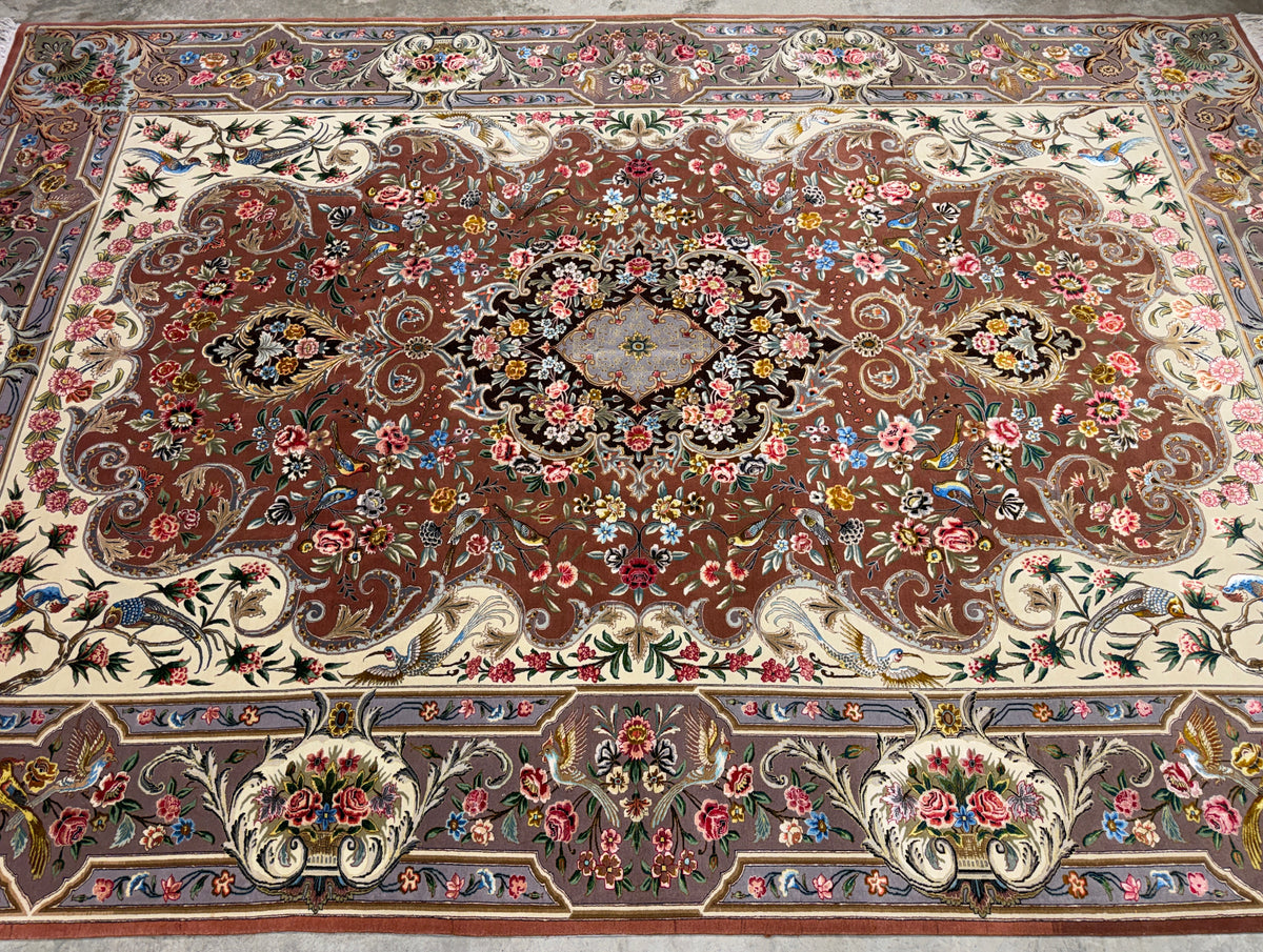 Hand-Knotted 80 Raj Persian Tabriz Rug - 6'9"x9'10"