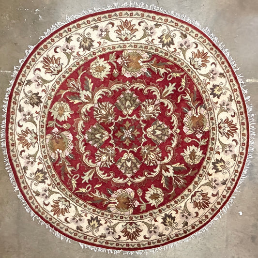 8’ Diameter Hand-Knotted Wool Indian Round Oriental Rug - 8x8 Handmade Carpet
