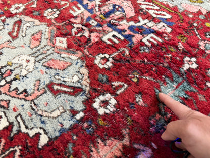 3’10”x10’10” Antique Hand-Knotted Wool Heriz Persian Runner 3x10 Handmade Red Rug