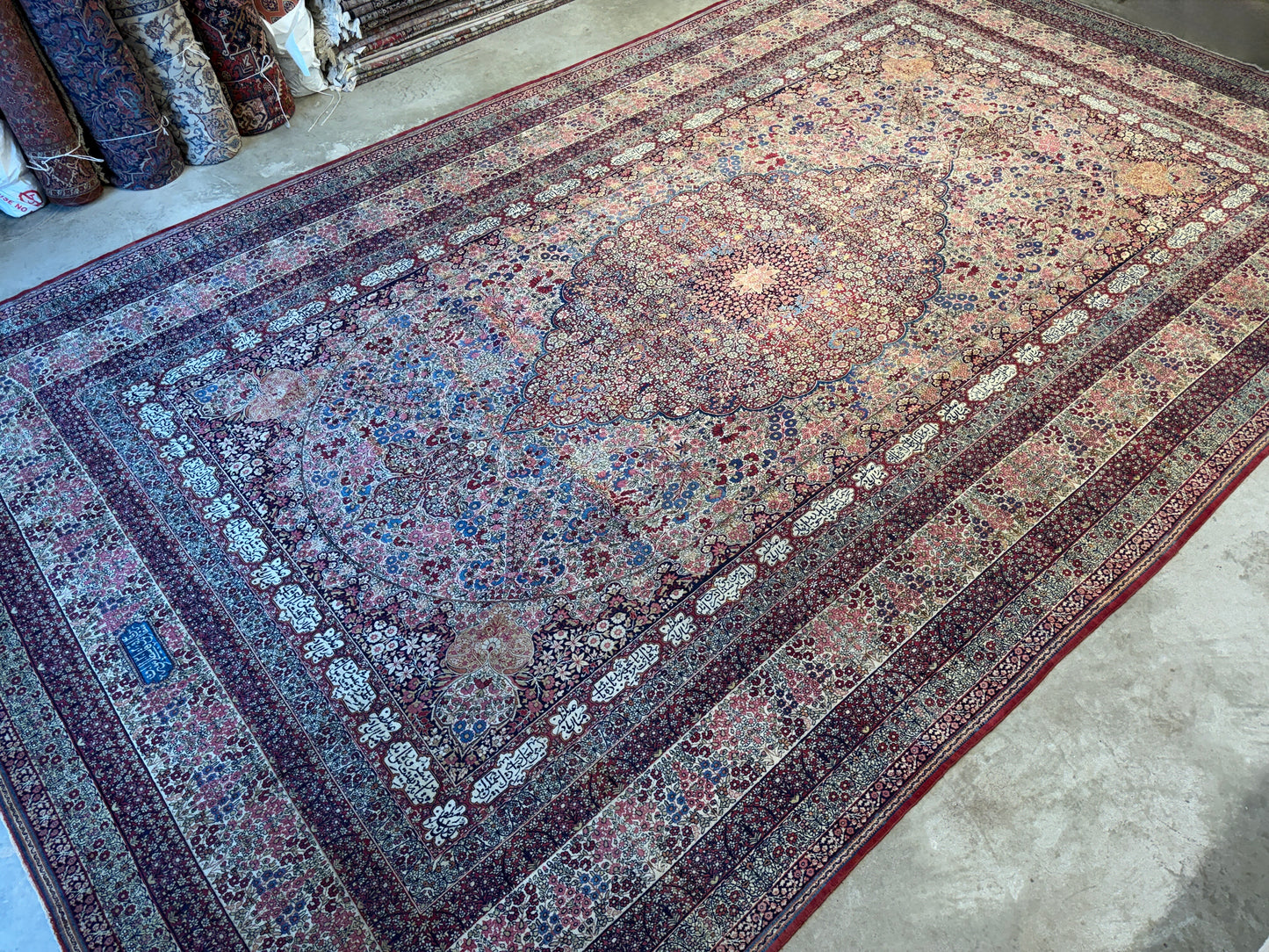 12’11”x21’7” Very Fine Collector Antique Hand-Knotted Signed Persian Kerman Area Rug