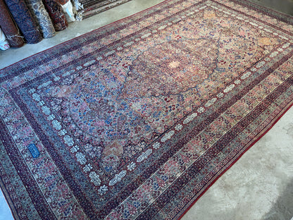 12’11”x21’7” Very Fine Collector Antique Hand-Knotted Signed Persian Kerman Area Rug