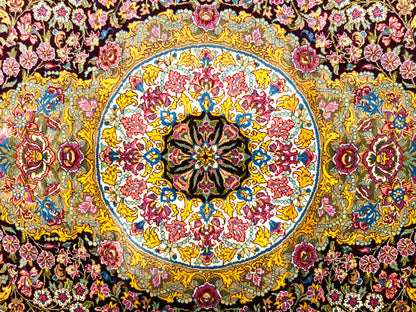 Hand-Knotted Silk Persian Qum Rug - Signed Moghaddammanesh - 3’4”x5’