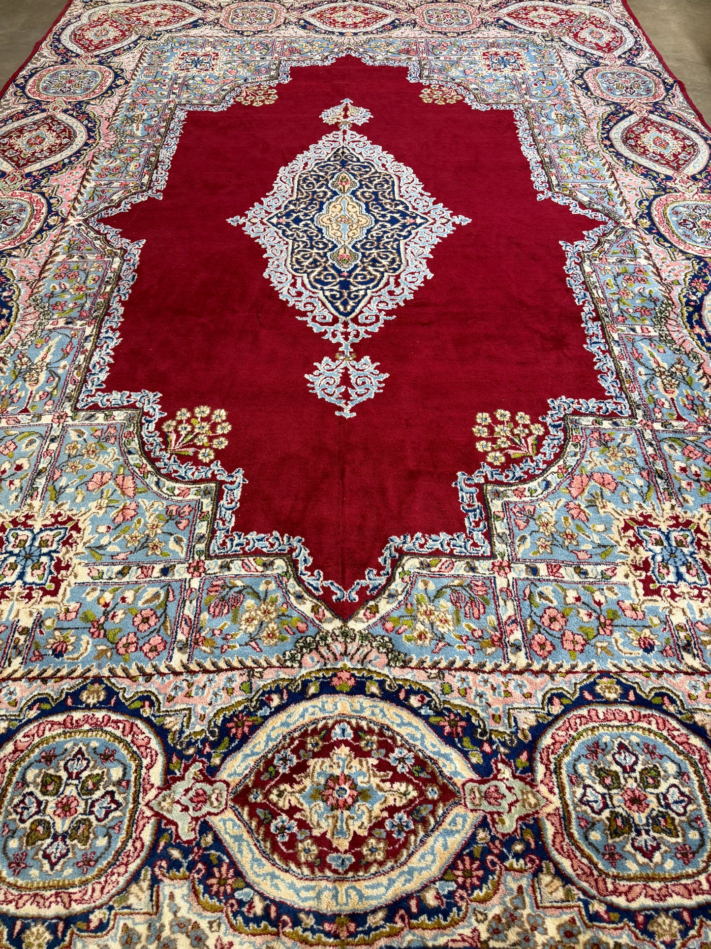 9x14 Vintage Hand-Knotted Wool Kerman Persian Rug Red Handmade Carpet
