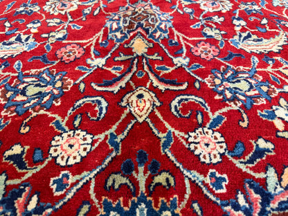 8’4”x12’8” Hand-Knotted Wool Sarouk Persian Rug 8x12 Red Handmade Carpet