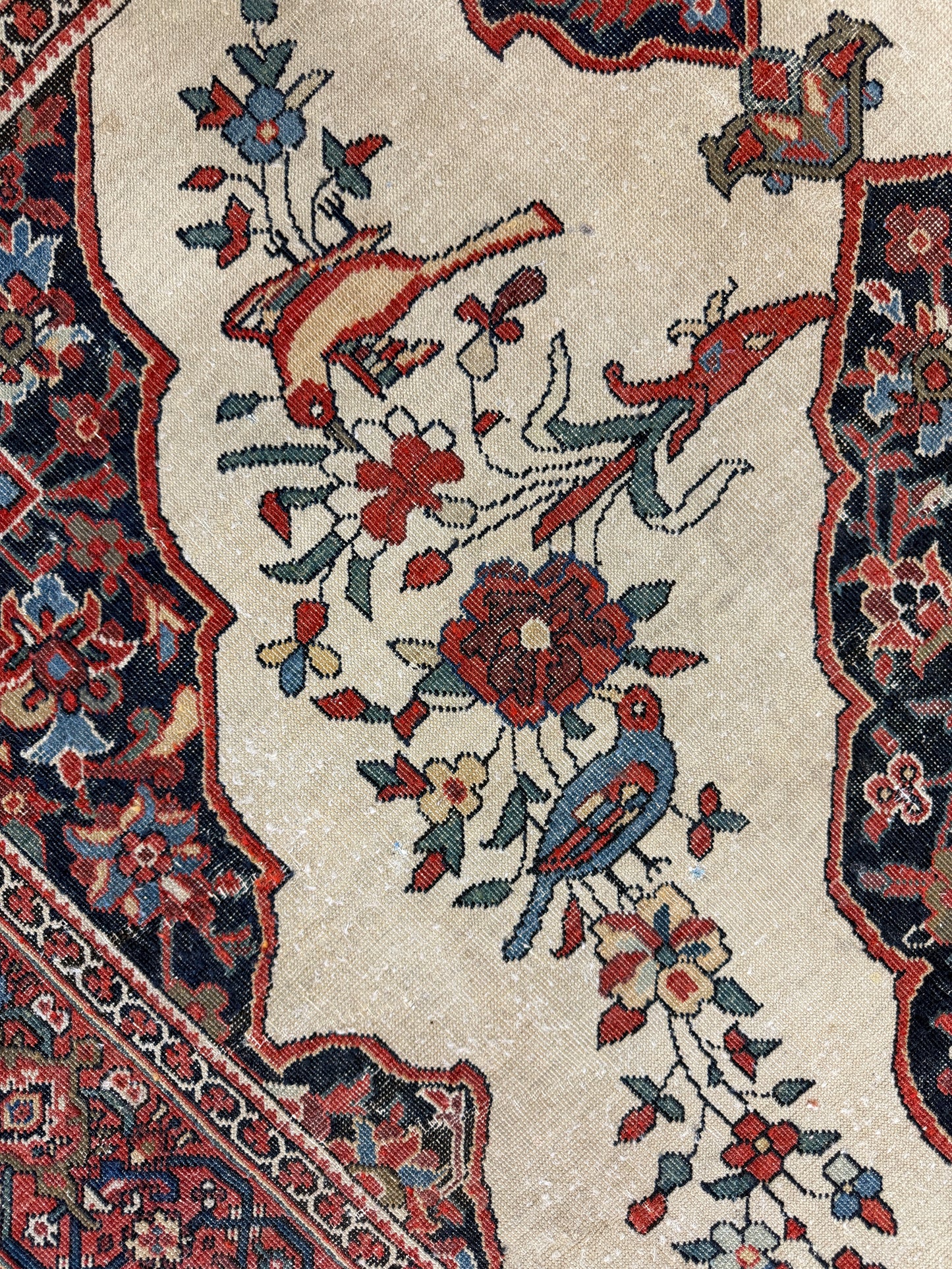 4’3”x6’5” Antique Hand-knotted Wool Kashan Persian Rug 4x6 Animal Handmade Carpet