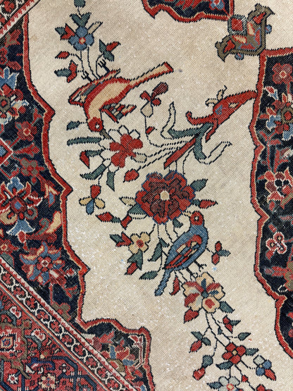 4’3”x6’5” Antique Hand-knotted Wool Kashan Persian Rug 4x6 Animal Handmade Carpet