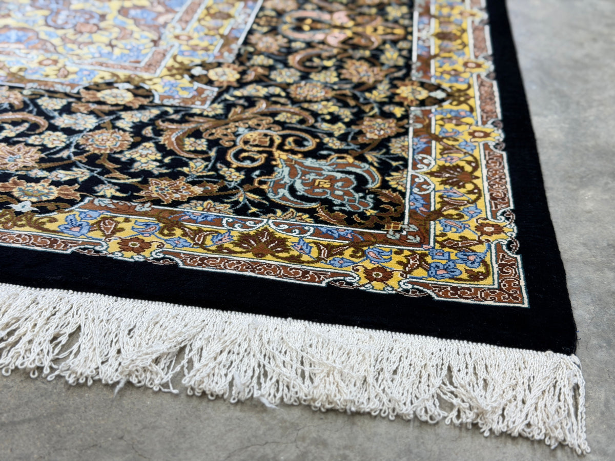 Luxurious Hand-Knotted 100% Silk Persian Qum Rug - Signed Ahmadi - 6'6"x10'