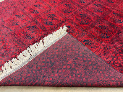 10’x14’ Hand-Knotted Wool Afghan Khalmohammadi Rug 10x14 Red All-Over Handmade Carpet