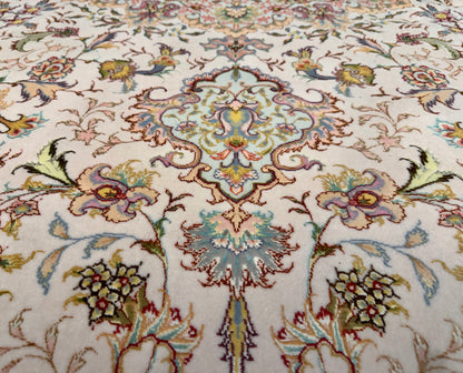 10’ Diameter Very Fine Hand-Knotted Wool & Silk Round Tabriz Persian Rug - 10x10 Handmade Carpet