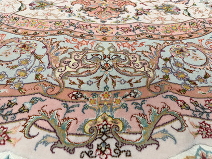 10’ Diameter Very Fine Hand-Knotted Wool & Silk Round Tabriz Persian Rug - 10x10 Handmade Carpet