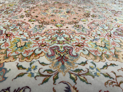 10’ Diameter Very Fine Hand-Knotted Wool & Silk Round Tabriz Persian Rug - 10x10 Handmade Carpet