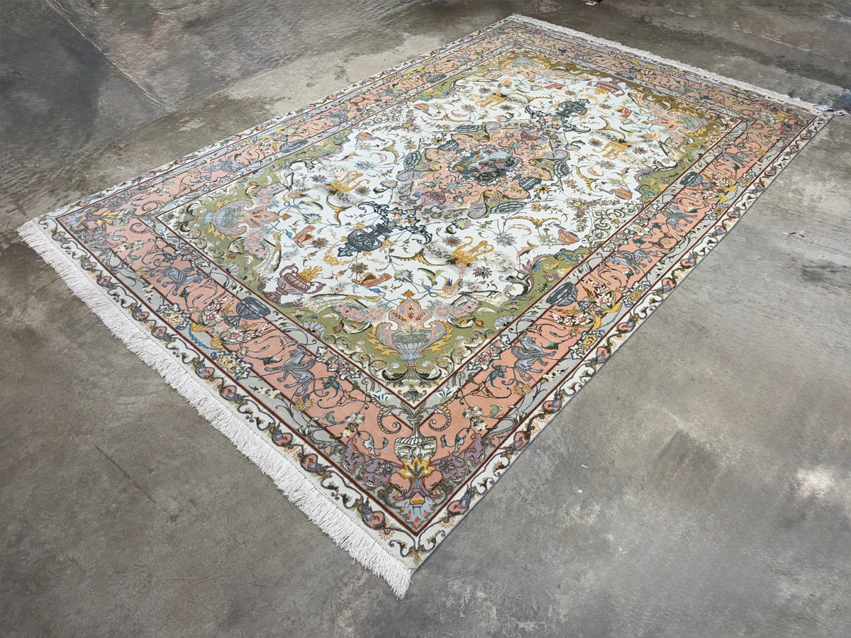 Hand-Knotted 60 Raj Persian Tabriz Rug - 6'8"x10'