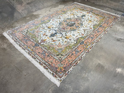 Hand-Knotted 60 Raj Persian Tabriz Rug - 6'8"x10'