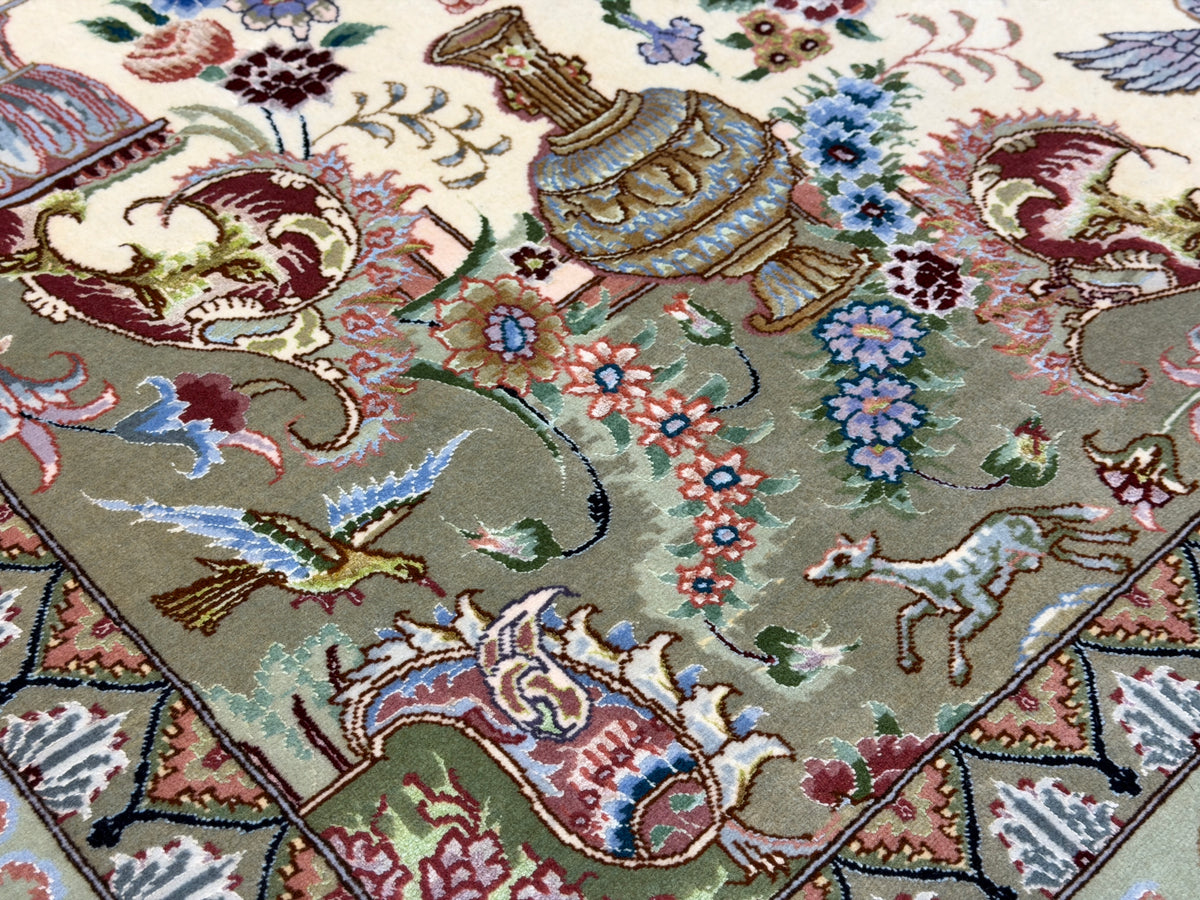 Hand-Knotted Pictorial 60 Raj Persian Tabriz Rug - 6'6"x10'2"