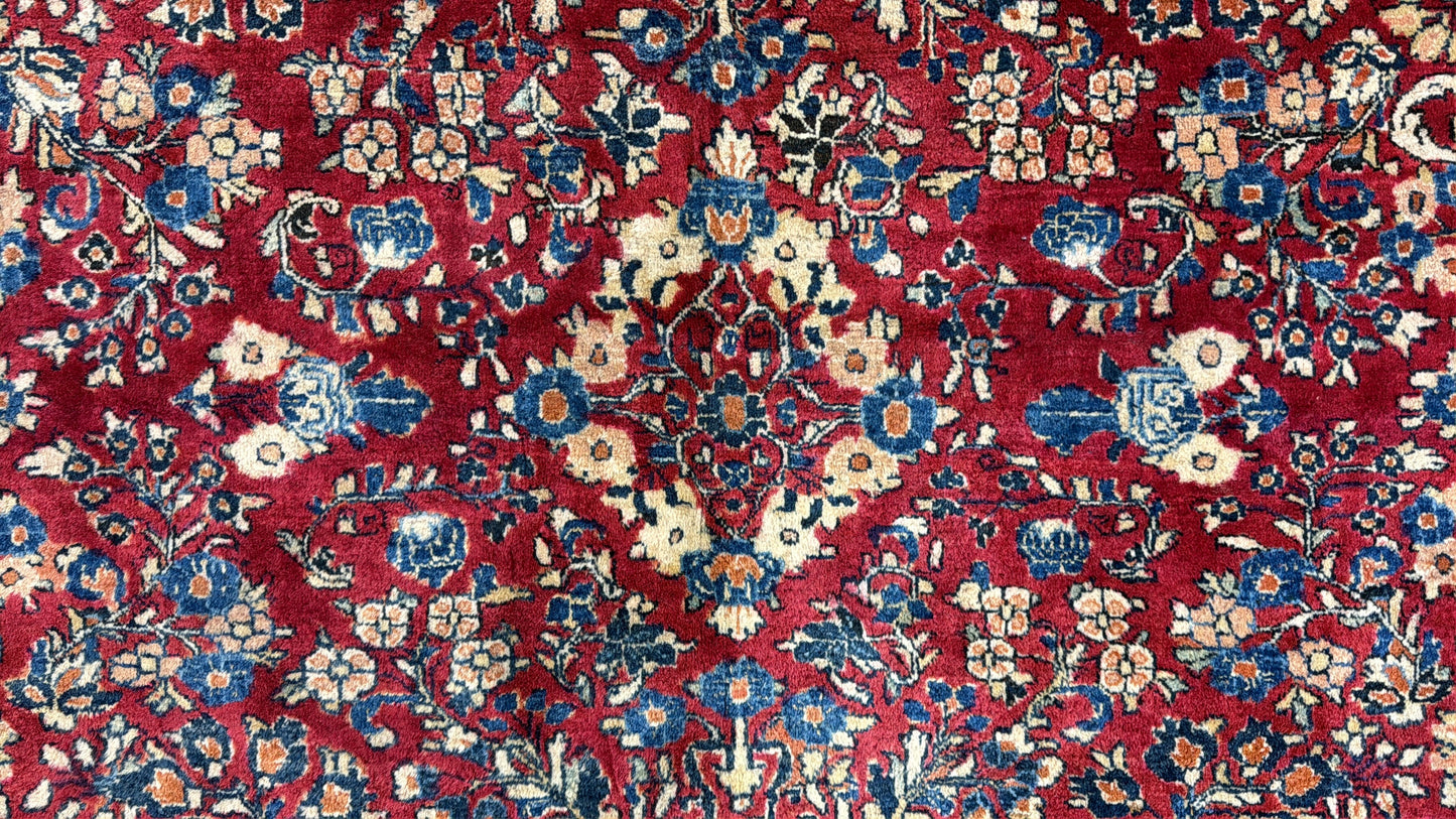 8’8”x11’6” Antique Hand-Knotted Wool Sarouk Persian Rug 8x11 Red Handmade Carpet