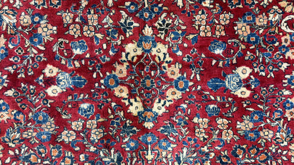 8’8”x11’6” Antique Hand-Knotted Wool Sarouk Persian Rug 8x11 Red Handmade Carpet
