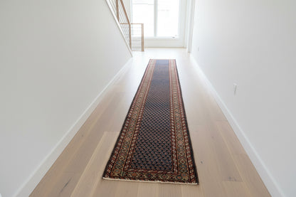 3’x13’9” Antique Hand-Knotted Wool Malayer Persian Runner 3x13 Handmade Blue Green Carpet