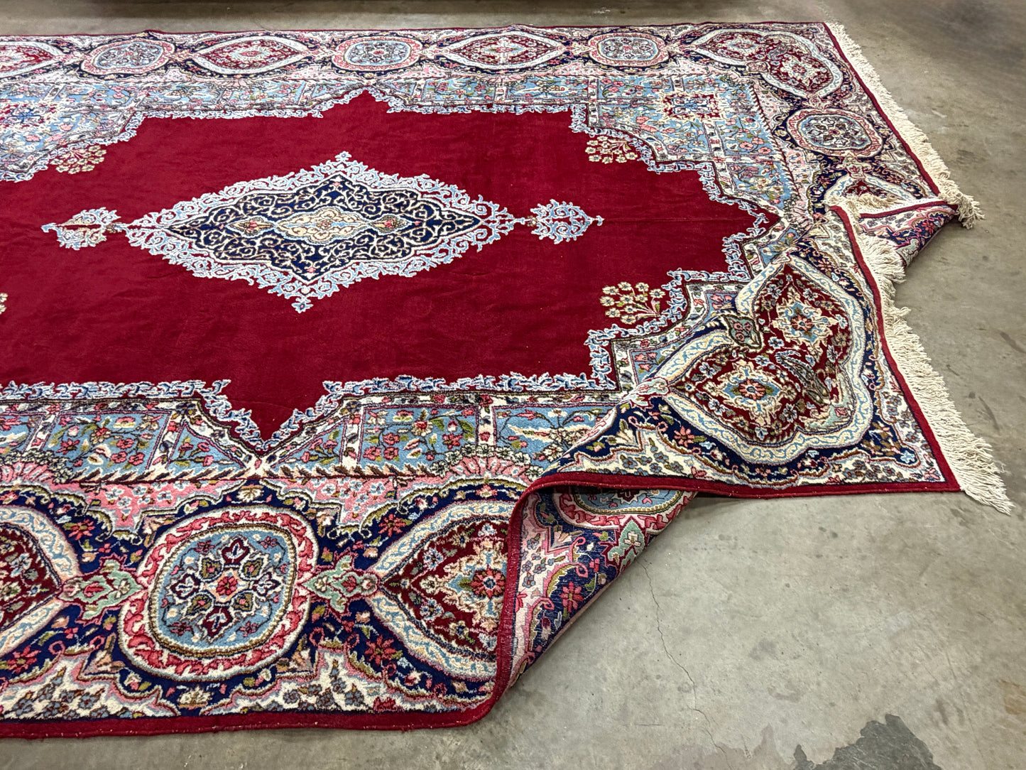 9x14 Vintage Hand-Knotted Wool Kerman Persian Rug Red Handmade Carpet