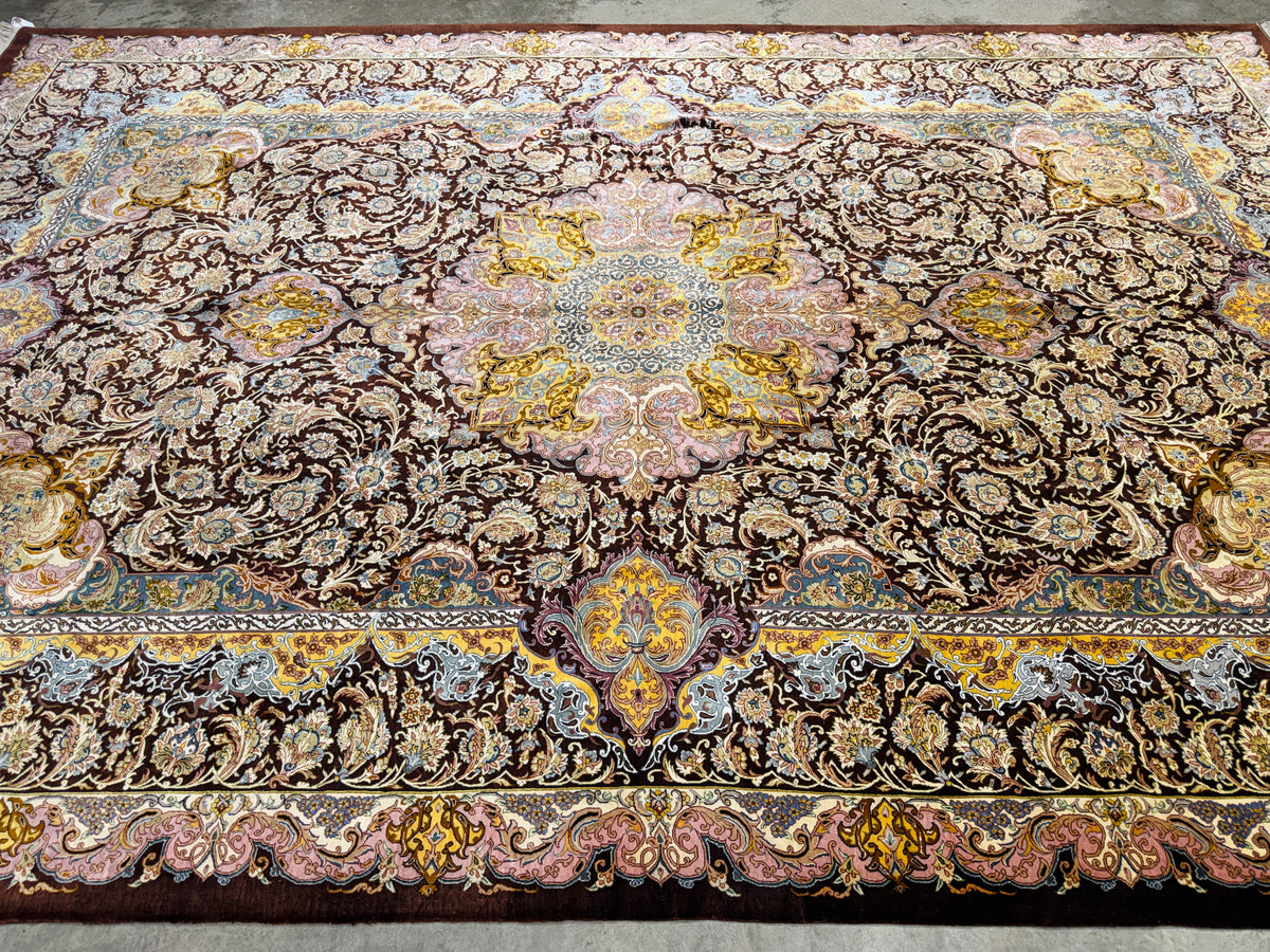 Luxurious Hand-Knotted 100% Silk Persian Qum Rug - Signed Shirazi - 6'9"x10'2"