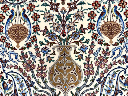 Hand-Knotted Persian Isfahan Rug -Garden of Birds- 3’7”x5’5”