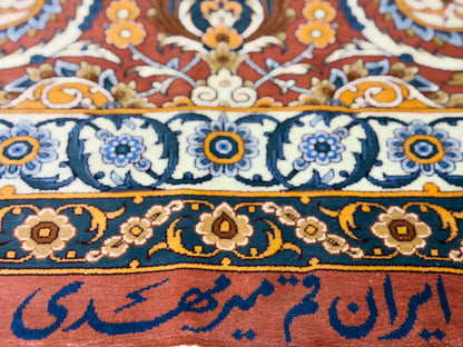Luxurious Hand-Knotted 100% Silk Persian Qum Rug - Signed MirMahdi - 7'3"x10'7"