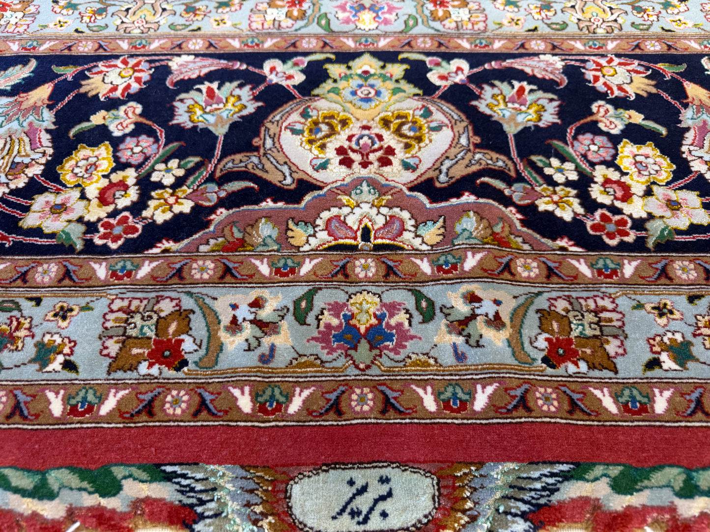 9’8”x13’4” Very Fine Hand-Knotted Persian Tabriz 80 Raj Signed Gharabaghi Area Rug