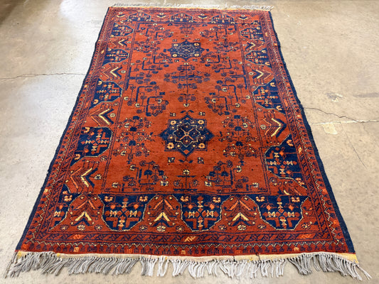3’2”x5’2” Vintage Hand-Knotted Wool Baluchi Persian Rug 3x5 Bronze Handmade Carpet