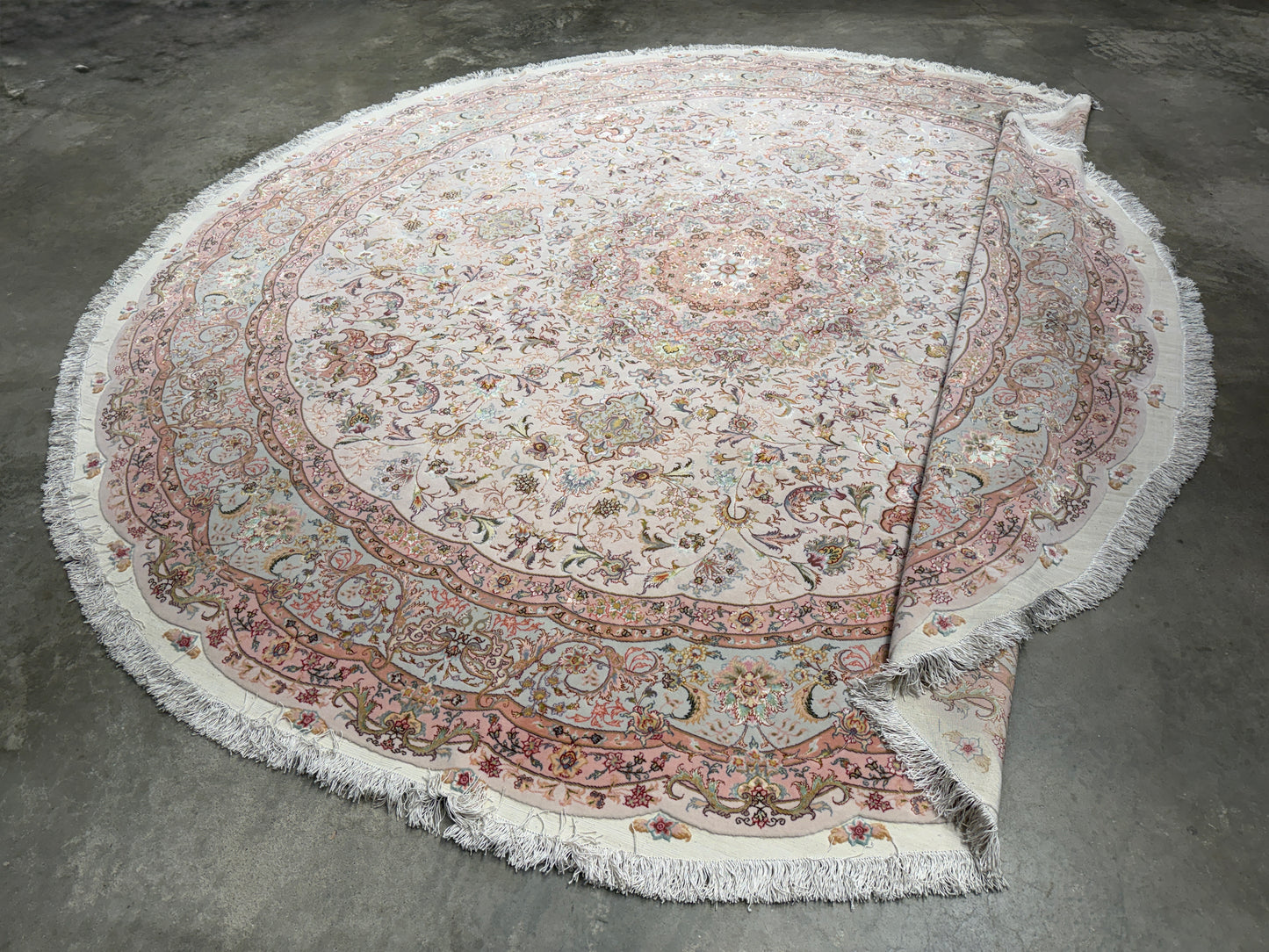 10’ Diameter Very Fine Hand-Knotted Wool & Silk Round Tabriz Persian Rug - 10x10 Handmade Carpet