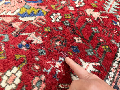 3’10”x10’10” Antique Hand-Knotted Wool Heriz Persian Runner 3x10 Handmade Red Rug