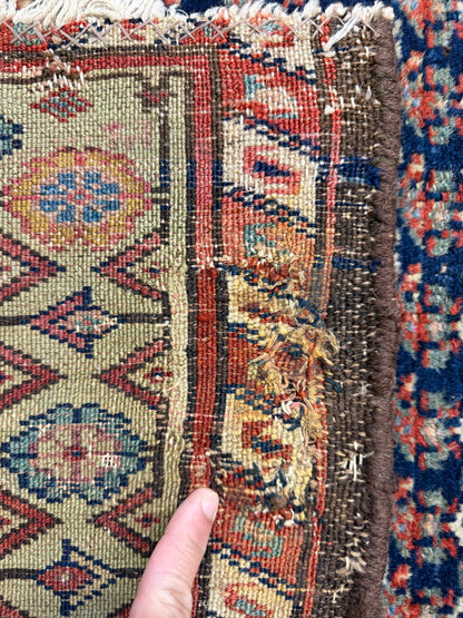 3’x13’9” Antique Hand-Knotted Wool Malayer Persian Runner 3x13 Handmade Blue Green Carpet